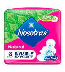 TOALLAS SANITARIAS NOSOTRAS NATURAL INVISIBLE X 8 UND